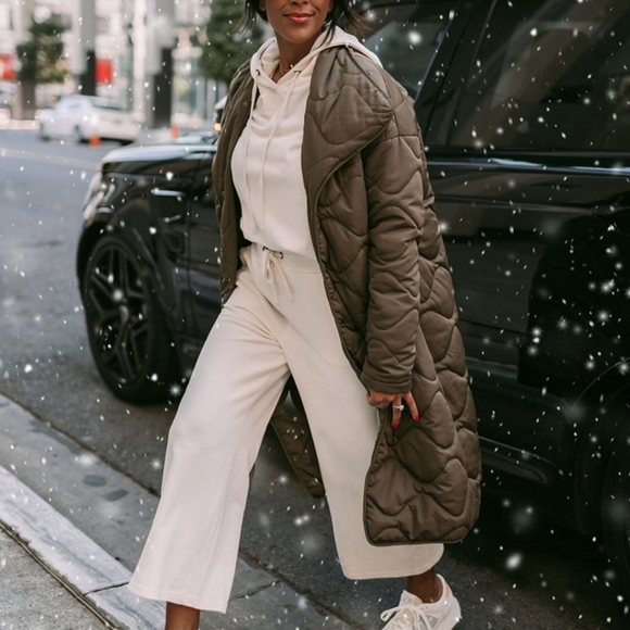 Olive Green Quilted Hooded Jacket with Front Pockets - Picture 1 of 4